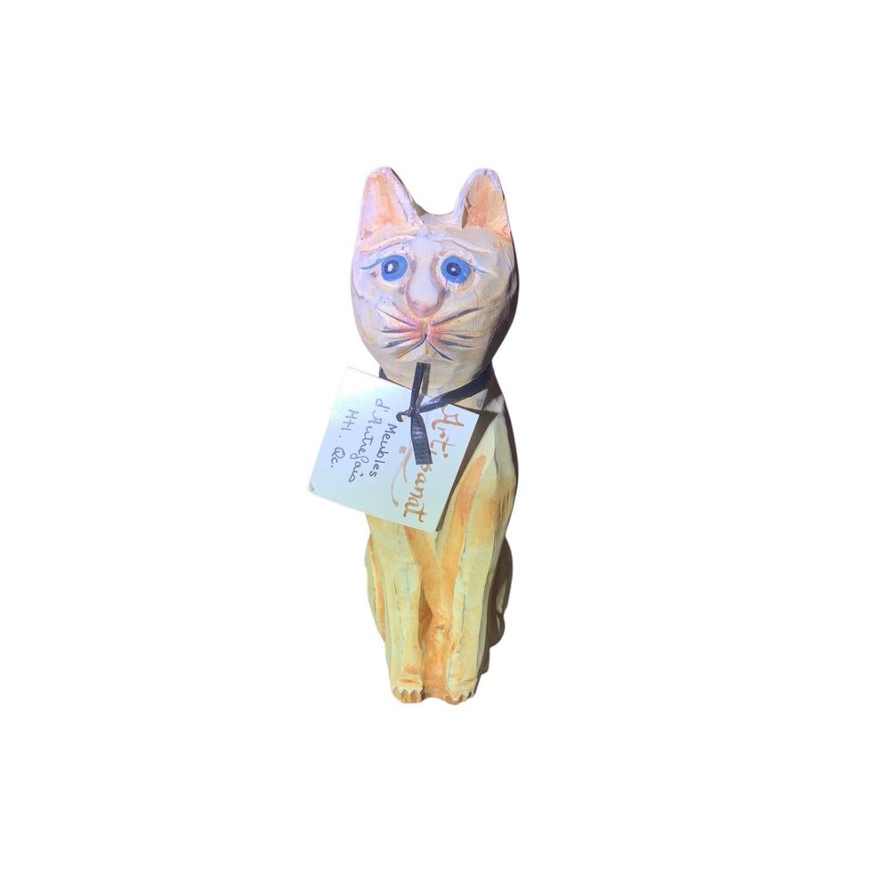 Artisanat Meubles d'Autrefois Montreal Quebec Wood Carved Cat Folk Art 11in